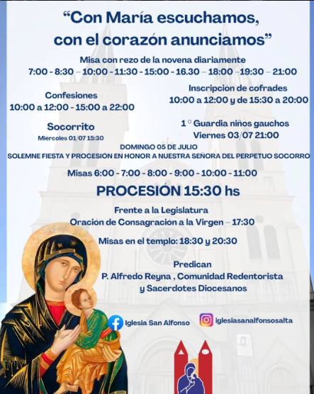 Solemne Fiesta y Procesión en Honor a Nuestra Señora del Perpetuo Socorro.