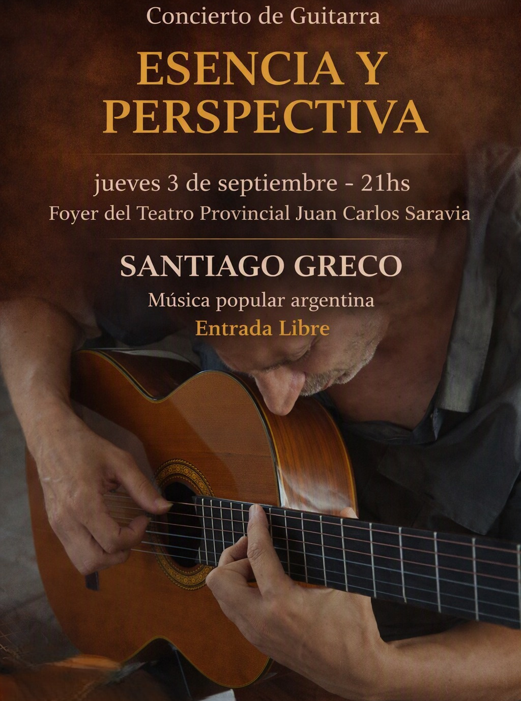 Concierto de Guitarra - Santiago Greco presentará “Esencia y Perspectiva”.