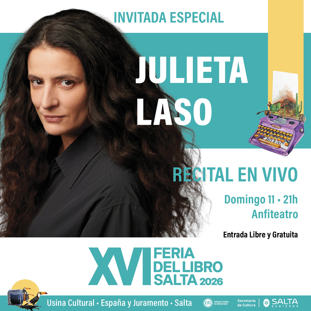 XVI Feria del Libro Salta 2026 - Recital en vivo de Julieta Laso.